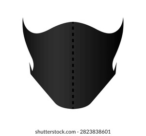 Vector illustration of a blank black reusable fabric face mask with a center seam. Isolated protective clothing accessory on white background.