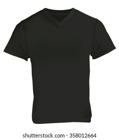 Vector illustration of blank black v-neck shirt template, realistic gradient mesh design, isolated on white