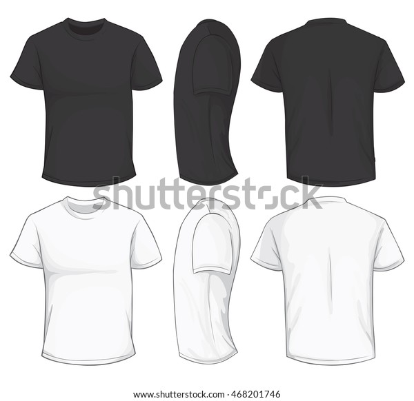 白黒のメンtシャツテンプレート 白黒の背景 正面 側面 および背面の空白のデザインのベクターイラスト のベクター画像素材 ロイヤリティフリー