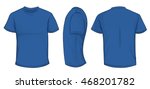 Vector illustration of blank blue men t-shirt template, front, side and back design isolated on white
