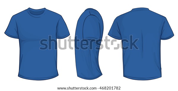 白い背景に空の青い男性用tシャツテンプレート 前面 側面 背面デザインのベクターイラスト のベクター画像素材 ロイヤリティフリー