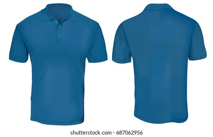 Vector illustration of blank blue polo t-shirt template,  front and back design isolated on white