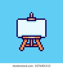 Vector Illustration of Blank Canvas on Easel with Pixel Art Design, perfect for game assets themed designs