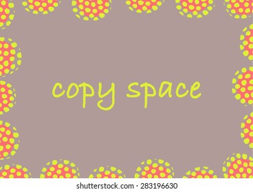 vector illustration of blank card, with copy space, framed by abstract geometric shapes, in yellow and red on gray background