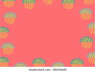 vector illustration of blank card, with copy space, framed by abstract geometric shapes, in yellow and green on red background