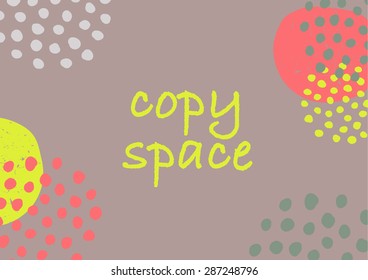 vector illustration of blank card, with copy space, framed by abstract geometric shapes, in red, green and yellow on gray background