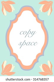 vector illustration of a blank card, on turquoise background, with orange magnolia decoration