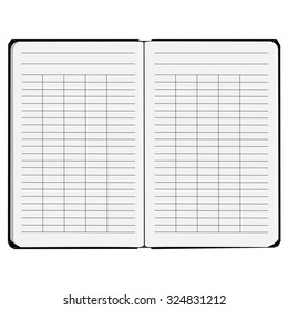 Vector illustration of blank empty notepad, notebook. Opened notebook. Squared sheet paper