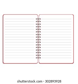 Vector illustration of blank empty spiral notepad, notebook. Opened notebook. Lined notebook