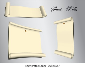 vector illustration of blank fine sheet rolls attached on a wall