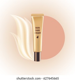 Vector illustration of a blank golden tube of expensive cosmetic skin care cream. Template for expensive cosmetics. Mockup. EPS 10