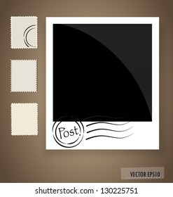 Vector illustration of a blank grunge post stamps and photo frame.