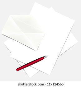 Vector illustration of blank letters with envelope and red pen