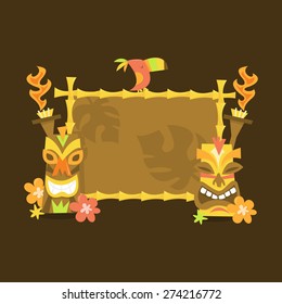 A vector illustration of a blank luau theme tiki sign.