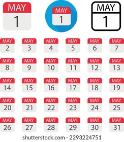Ilustración vectorial de un calendario de mayo en blanco. Mes de mayo.