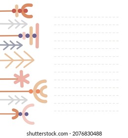 Vector illustration. Blank with New Year's toys. Boho colors. for congratulations, for a notebook, for printing..Flat style.