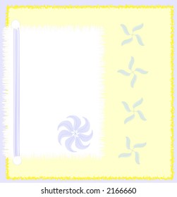 Vector illustration of a blank note card with patterns and blue ribbon