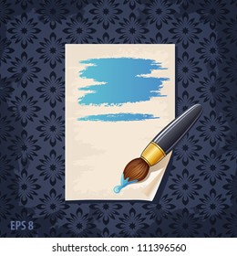 vector illustration of blank note paper with brush