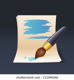 vector illustration of blank note paper with brush