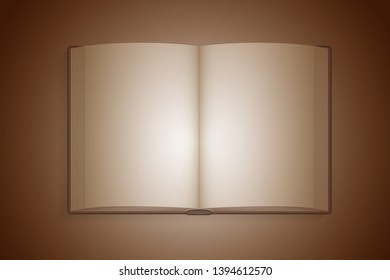 Ilustración vectorial. Libro abierto en blanco. Vista superior. Libro viejo. Vista desde arriba.