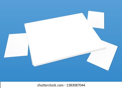 Vector illustration of Blank Paper Sheets isolated on bright blue background. EPS10 image.