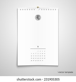 Vector illustration. Blank paper spiral calendar. Realistic shadows. 