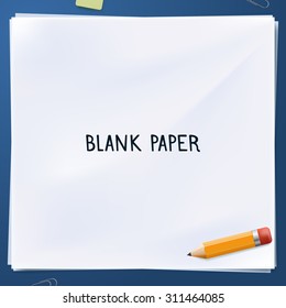 Vector illustration of blank paper with yellow pencil