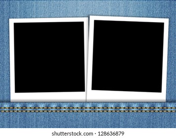 Vector illustration of blank photo frame in blue jeans pocket