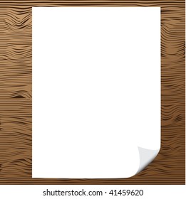 Vector - Illustration of a blank piece of paper with corner curl against wood background