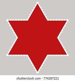 Vector illustration of a blank postage stamp of non-standard shape in the form of a six-pointed star, isolated on a gray background