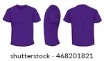 Vector illustration of blank purple men t-shirt template, front, side and back design isolated on white