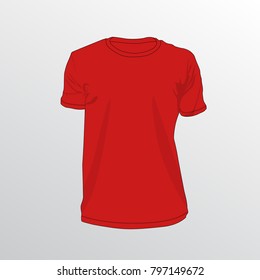 Vector illustration of Blank Red men T-shirt template, design isolated on gradient White.
