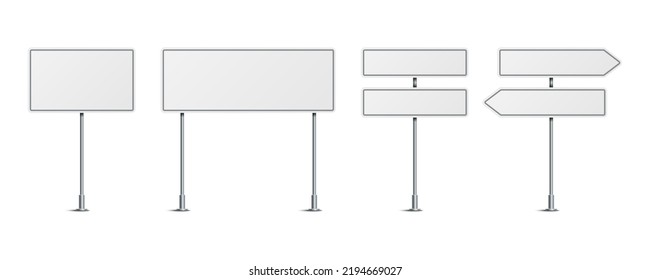 Vector illustration of blank road signs isolated on white background. Set of traffic signs with place for text. Collection of realistic white traffic control signs on metal poles. 
 - Shutterstock ID 2194669027
