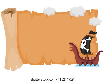 Vector Illustration of Blank scroll map with Pirate Ship