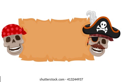 Vector Illustration of Blank scroll map with Pirate Skull