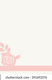 vector illustration of blank sheet of paper adorned with pink rose and ribbon
