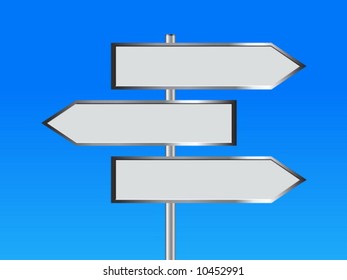 Vector illustration of a blank signpost on  a blue background