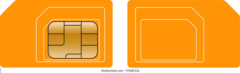 Vector illustration of a blank sim card. Both sides of the sim card, with lines dividing into a micro sim card and nano sim card