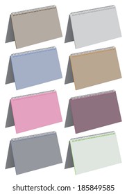 Vector Illustration Of Blank Spiral Bound Note Pads In Different Colors.