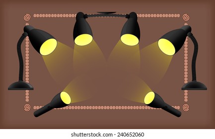 Vector illustration. The blank template clipart. Frame with spiral patterns and lighting. Put your object or text in a frame.