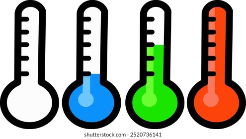 vector illustration of blank thermometer, cold, medium and hot temperatures.