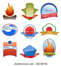 Vector Illustration of blank traditional labels, includes different shields, flame and ribbons. Blank ribbon and plaques to customize.