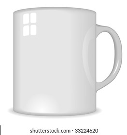 Vector illustration of blank traditional white ceramic cup isolated on white background. Illustrator blend tool is used.