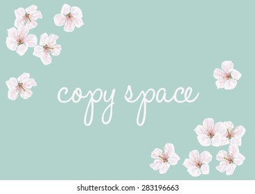 vector illustration of a blank turquoise card, with a frame made of spring flowers