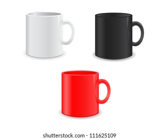 vector illustration of blank white, black and red cups