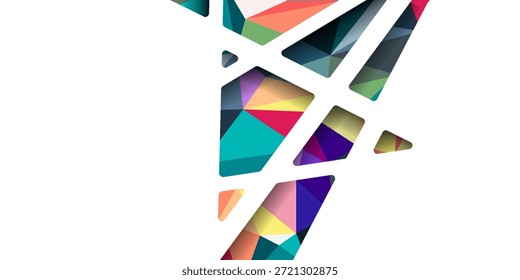 Espacio blanco en blanco de la Ilustración vectorial con la forma geométrica Abstractas 3D, poligonal, del modelo del triángulo y el fondo multicolor, azul, púrpura, amarillo y verde