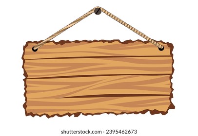  vector illustration of a blank wooden board hanging on a rope