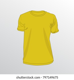 Vector illustration of Blank Yellow men T-shirt template, design isolated on gradient White.