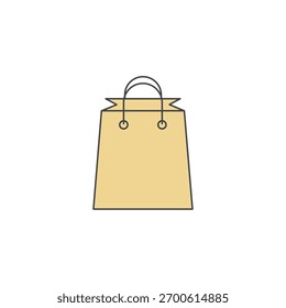 Vektorgrafik einer leergelben Einkaufstasche aus Papier, die Einzelhandel, Verbrauch, E-Commerce und Markenverpackungen symbolisiert.