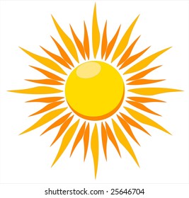 A vector illustration of a blazing hot sun on a white background